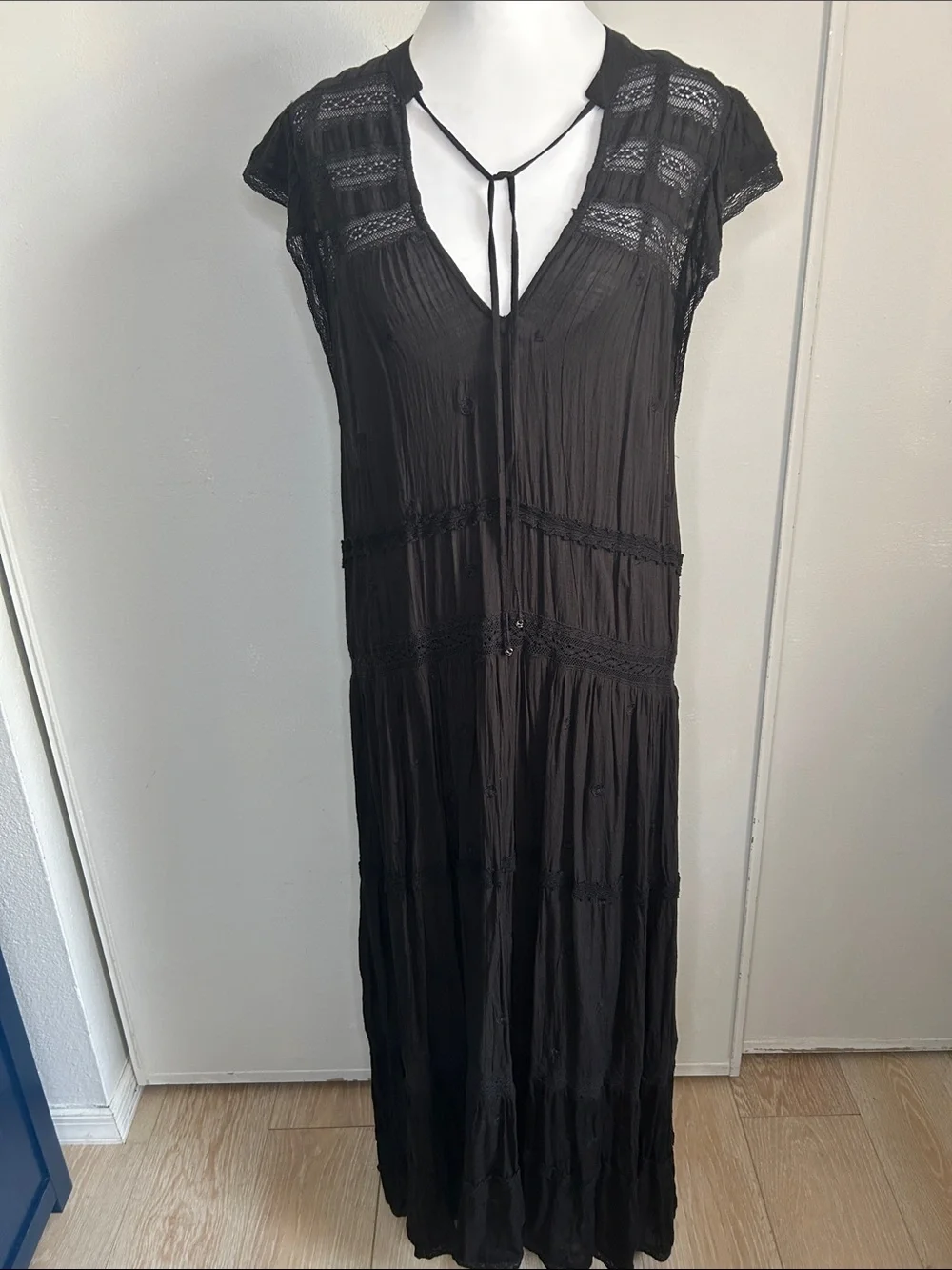 free people midnight midi dress Free People Free People Midnight Cap Sleeve Midi Dress with V-Neck Tie